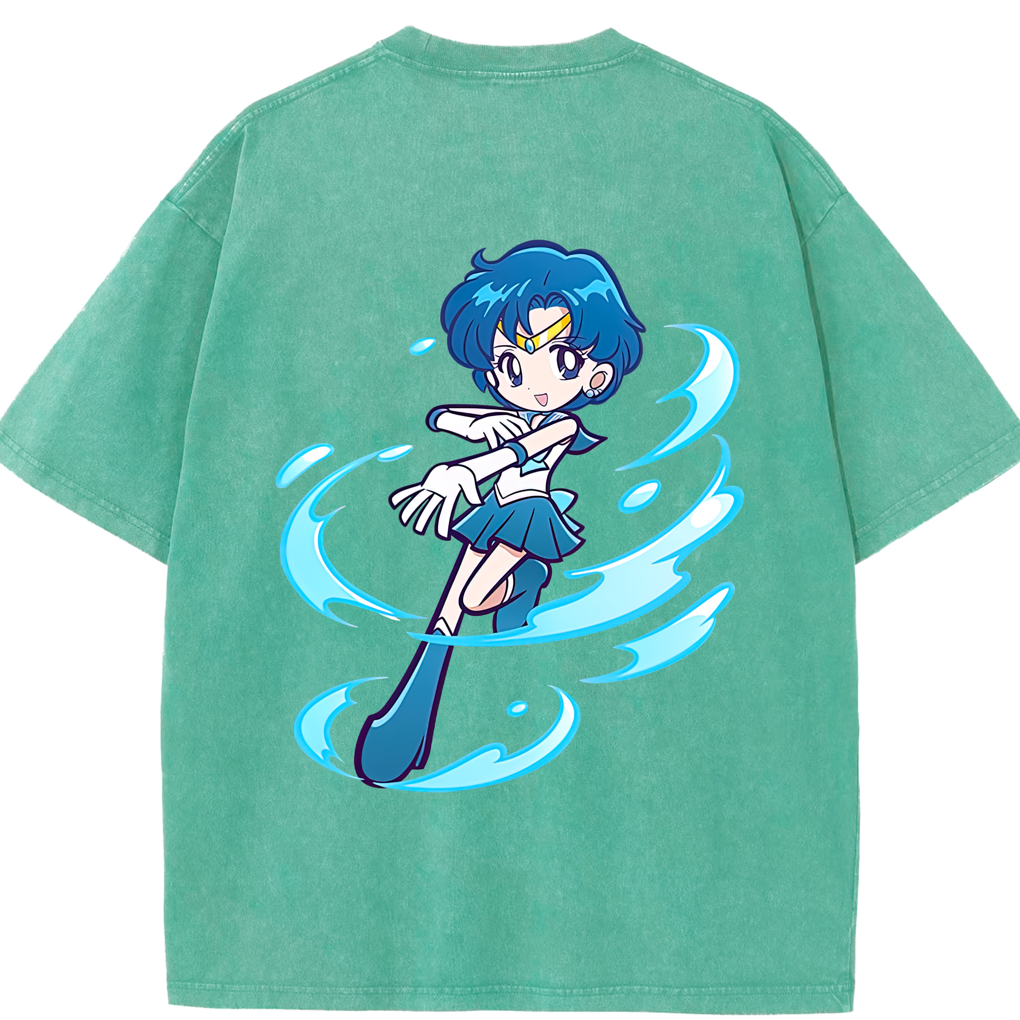 （画像用） 美少女戦士セーラームーン 水野 亜美 みずの あみ Sailor Moon Mizuno Ami 綿100% ヴィンテージ風 半袖Tシャツ（背面プリント）